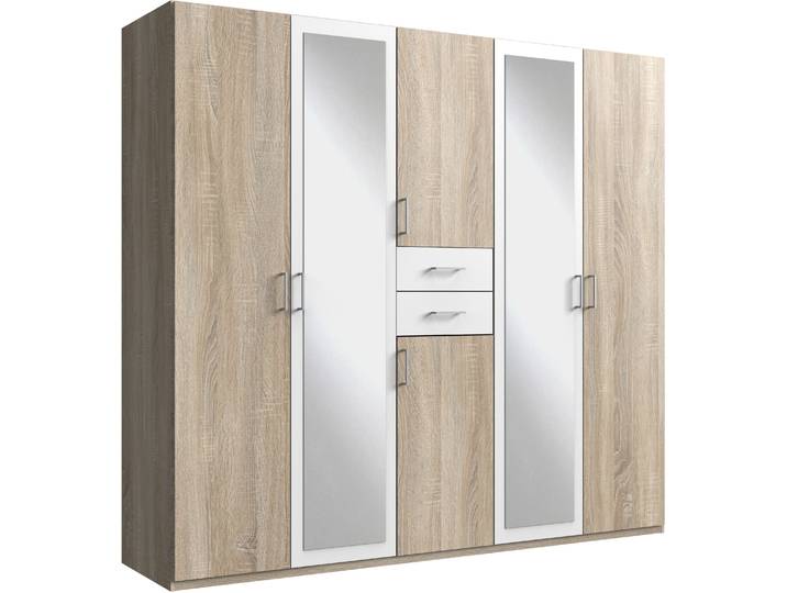 Kleiderschrank WIMEX Diver Drehtürenschrank mit Spiegel, in der Breite: 225cm , weiss (struktureichefb hell, weiß, griffe alu), B:225cm H:207cm T:58cm, Schränke, Kleiderschrank, Bestseller Schlafzimmerschrank wahlweise 3 Innenausstattungen