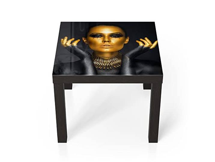 DEQORI Glastisch schwarz klein 55x55 cm Motiv Glamouröses Modell ausgefallener Beistelltisch aus Glas Hochglanz Couchtisch fürs Wohnzimmer moderner Couch Tisch mit Design