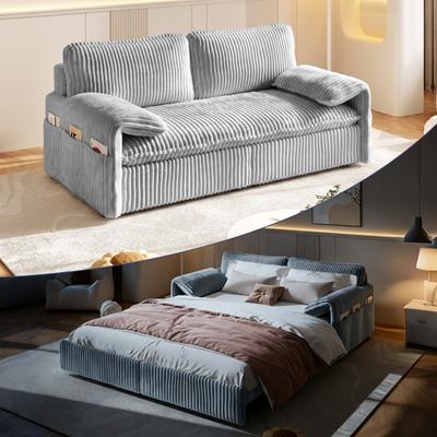GDFStudio - 3-in-1 Convertible Corduroy Pull Out Sleeper Sofa Bed with Storage Pockets