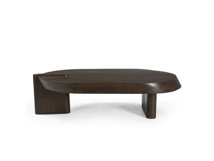 Table basse bois foncé à 2 pieds larges