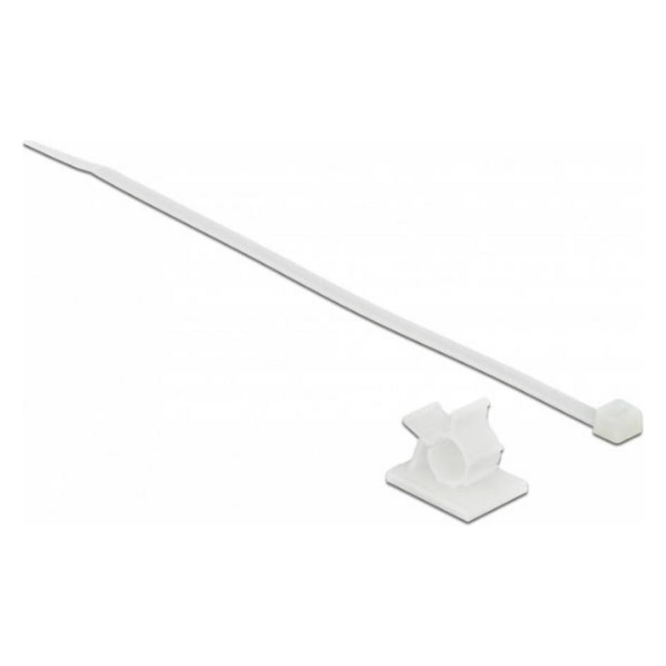 Delock Kabelklemme 25 x 18mm mit Kabelbinder L 200 x B 3,6mm weiss (Kunststoffkabelbinder, 200 mm, 10 Stk.) (18877)