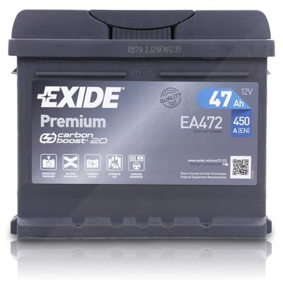 Exide EA472 Premium Carbon Boost 47 Ah 450 A [Hersteller-Nr. EA472] für Wartburg, Chevrolet, Morgan, Anadol, Austin, Daf, Volvo, BMW, Seat, Think, Cit