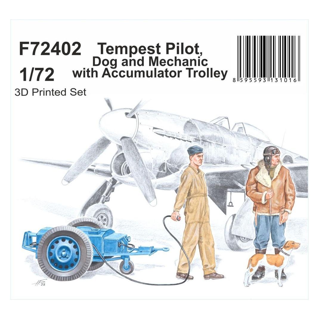 CMK Tempest Pilot, Dog and Mechanic with Accumulator Trolley 1/72 (129-F72402)