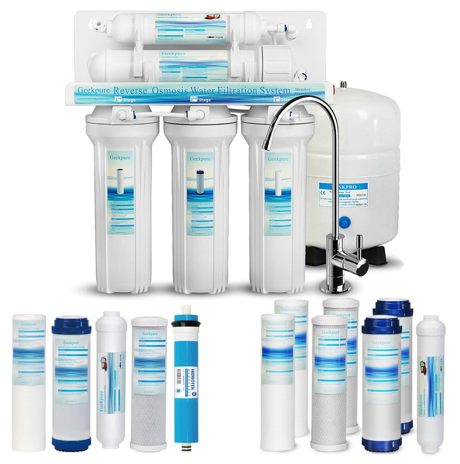 Umkehrosmose Wasserfilter Trinkwasserfilter - 5-stufig - 75 GPD - Silber