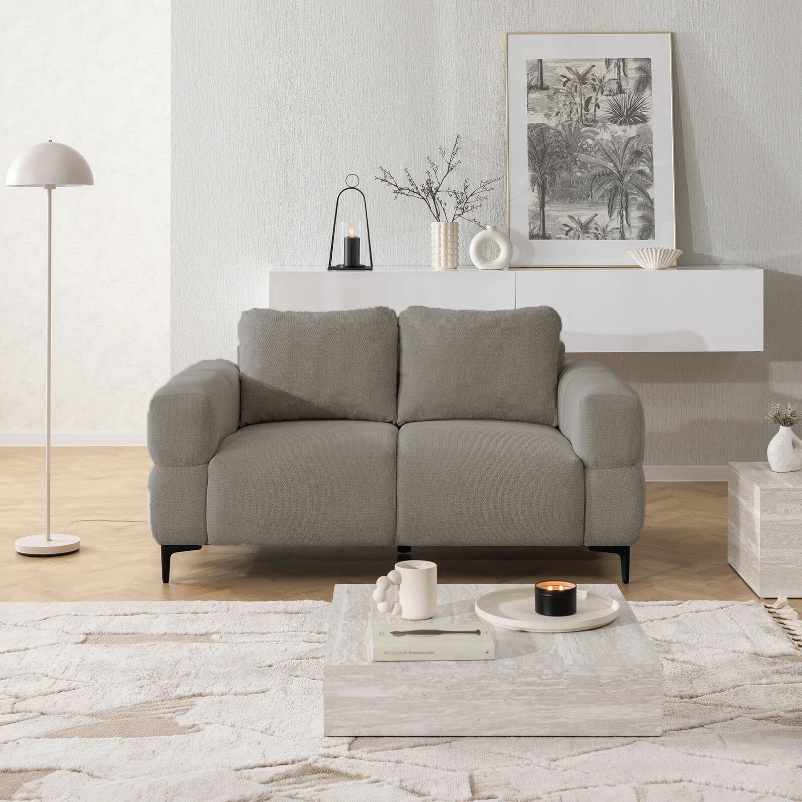 garneroarredamenti Divano lineare 154x97cm 2 posti tessuto grigio chiaro Panorama