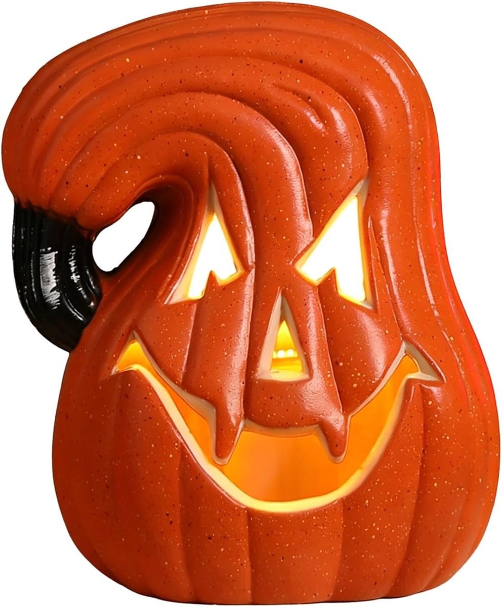 Oranje Pompoen Lantaarn met Vrolijke Grijns voor Halloween Decoratie - 18 x 13 cm