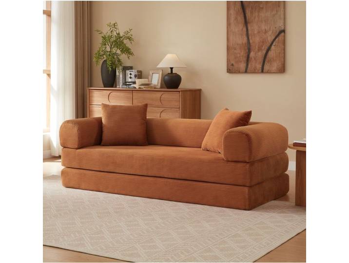 VUENOR canapé convertible 3 places 195x89x59 cm terracotta – livré monté