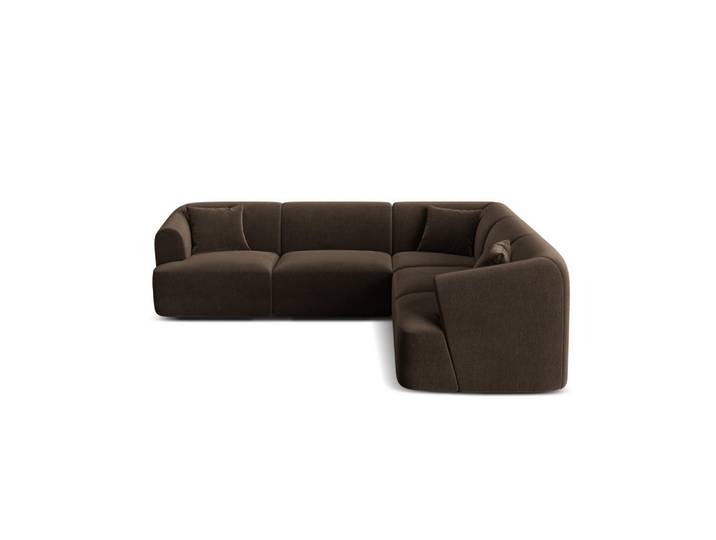 Cosmopolitan Design Symmetrisches-Modulares-Ecksofa Campi aus Samt Schokolade 6 Sitzplätze, Dunkelbraun, 255x255 cm, Wohnzimmer, Sofas & Couches, Wohnlandschaften, Ecksofas