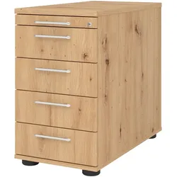 bümö Schreibtisch Schrank abschließbar, Schubladenschrank Holz in Asteiche, Container mit Schubladen - Schubladen Schrank Büro, Schreibtisch