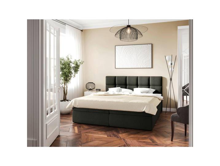 Boxbett, Dunkelgrau, 140x200 cm, Textil & Holz, Gepolstert mit Topper, Modern, MID.YOU
