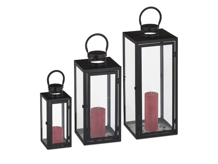 Laternen 3er-Set Schwarz-Transparent