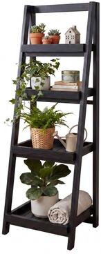 Jonathan Y Designs happimess Everett Minimalist Handcrafted Acacia Wood 4-Tier Indoor/Outdoor Folding Display Ladder Storage Rack and Plant Stand