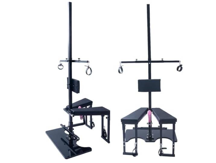 MTUBFT 2-In-1 Bestrafung Stehendes Kreuz Sex Stuhl SM Handschellen Fesseln Set Sklaventraining Multifunktionaler Sex Stuhl Spreizstange mit Handschellen Fußschellen für Paare Enthält Keinen Dildo