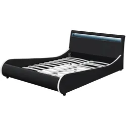 Décoshop26 - Doppelbett für 2 Personen gepolstert mit LED-Beleuchtung 140 x 200 cm in schwarzem Kunstleder mit Lattenrost 03_0005333 03_0005333