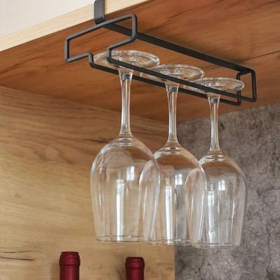 Uplift Essentials Under Cabinet Hanging Stemware Holder And Inverted Red Wine Glass Rack black