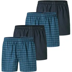 SCHIESSER Herren Web-Boxershorts, 4er Pack - Webware, Unterhose, Baumwolle Dunkelblau/Petrol / L