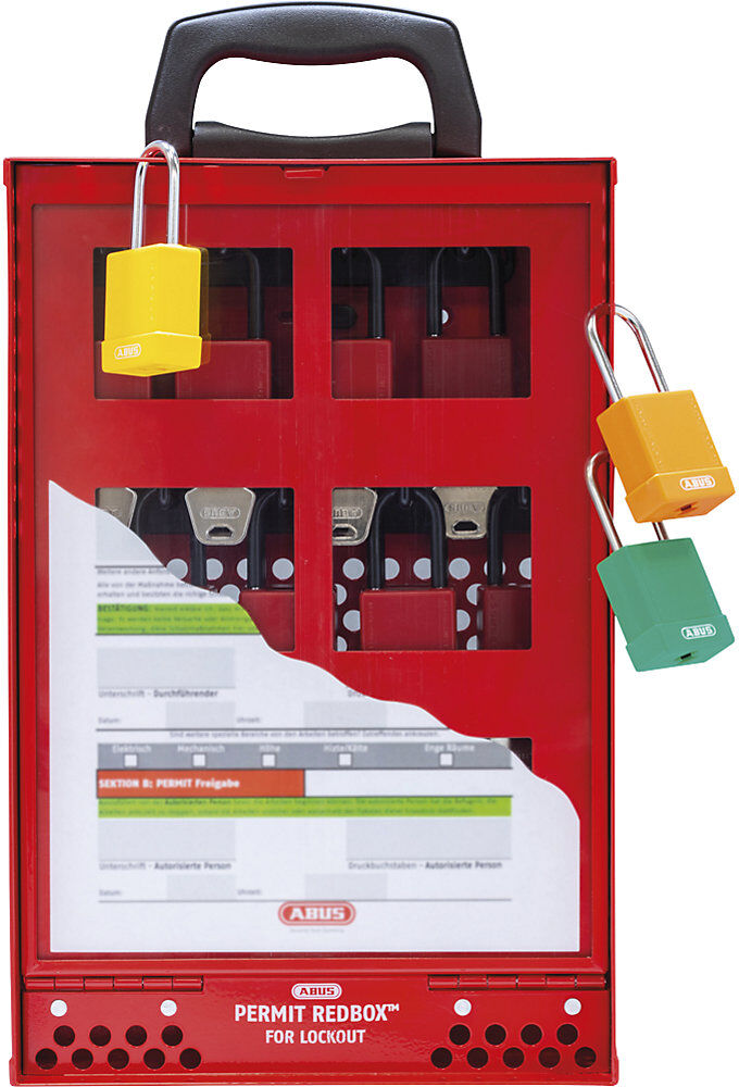 Lockout Tagout Station Permit Redbox™ B810, mit Wandhalter, rot ABUS