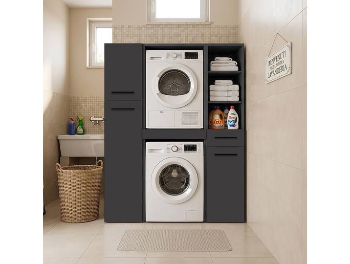 Ensemble de meubles pour buanderie anthracite mat 147x66,6x187,5 cm