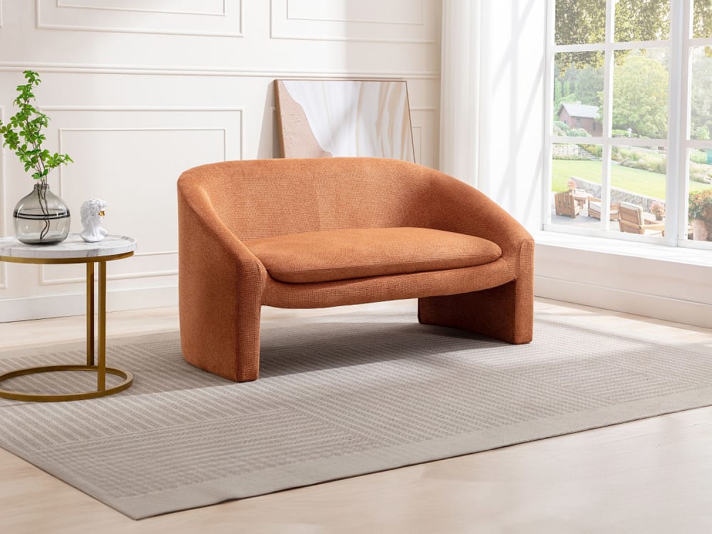 vente-unique.com Canapé fixe polyester 2 places terracotta Marron 137x74x74cm