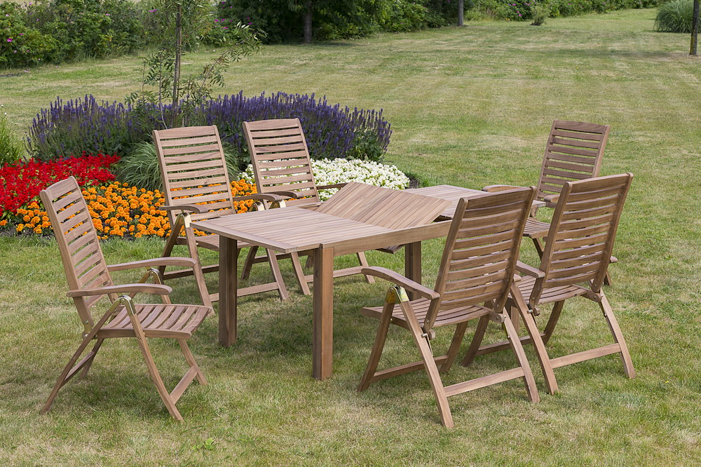 MERXXHANDELS Paraiba Set 7tlg 6 Sessel Tisch 150(200)x90cm Akazie 16909203
