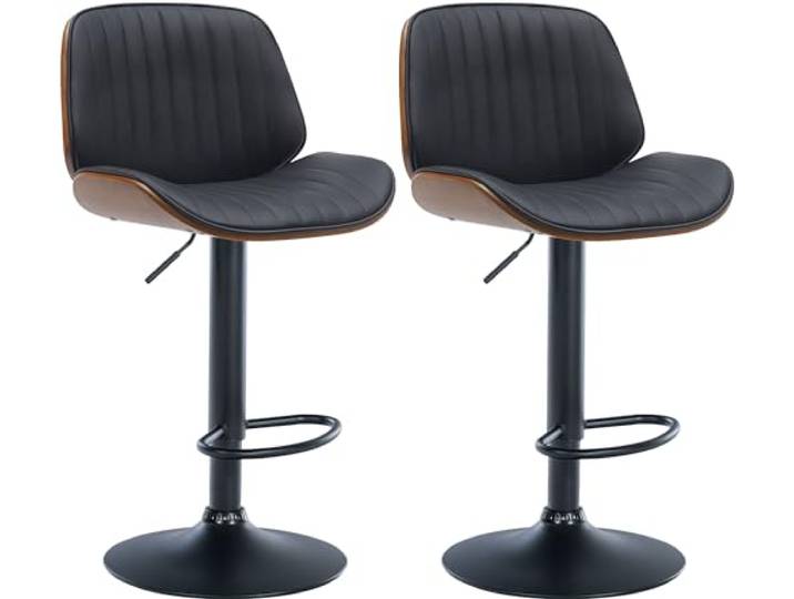 CLP 2er Set Barhocker Nova I Kunstleder-Bezug I Höhenverstellbarer Barstuhl, Farbe: walnuss/schwarz