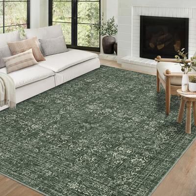 Garvee Vintage Floral Diamond Distressed Area Rug