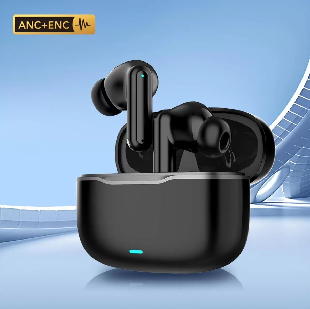 INF Wireless Bluetooth Ohrhörer mit ANC+ENC Dual-Mikrofon Geräuschunterdrückung, 4 Stunden Wiedergabe, 230mAh Ladeetui Schwarz