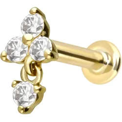 14 Karat Gold Labret mit Innengewinde MOISSANIT-BLUME + MOISSANIT