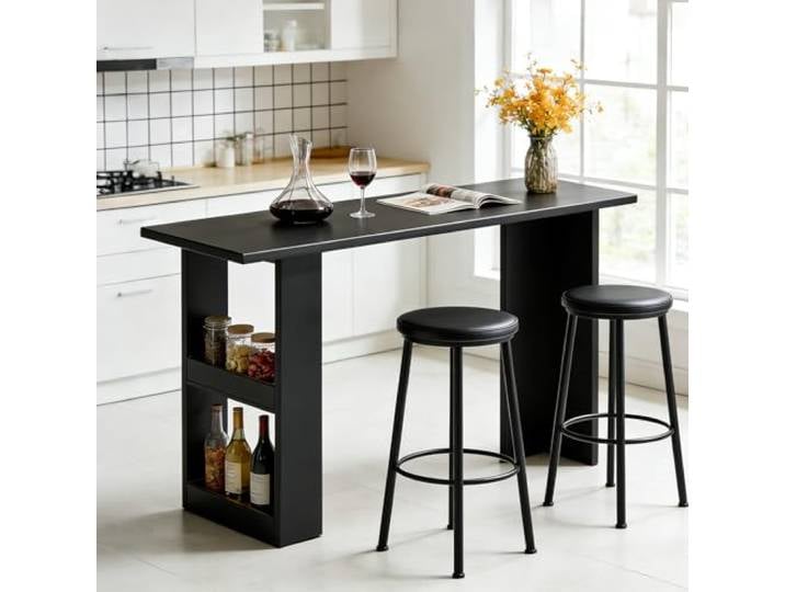 Tazyee Massivholz Bartisch mit Stauraum, Gastronomie-Stehtisch Küchentisch, Schmaler Langer Tresen Tisch, 2,5 cm Dicke Tischplatte, für Bar,Küche, Wohnzimmer etc.