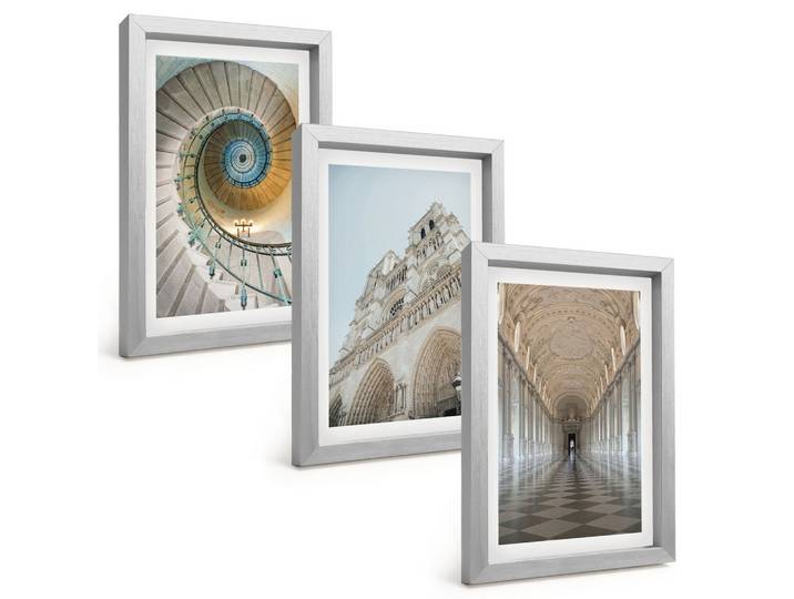 BILDER SET 3er Set - 20x30 cm Silberner Rahmen - Wendeltreppe der Kathedralenfassade