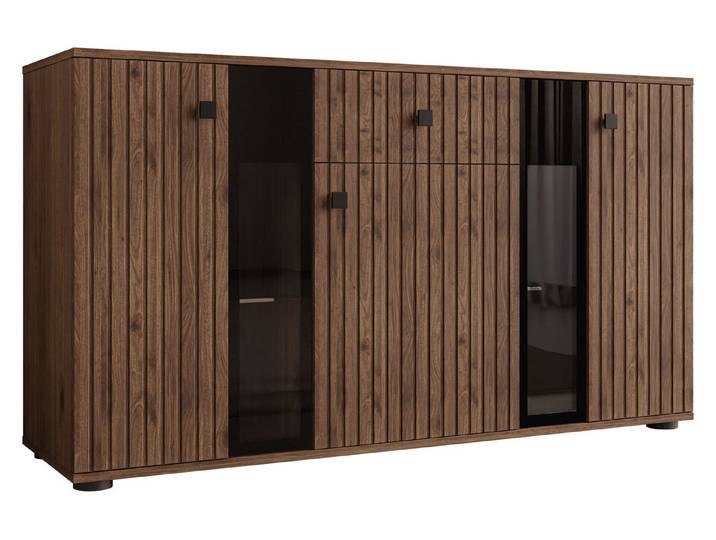 MIRJAN24 Kommode Salsa II (mit 3 Türen und Schublade), mit Glasregale, LED-Beleuchtung als Option