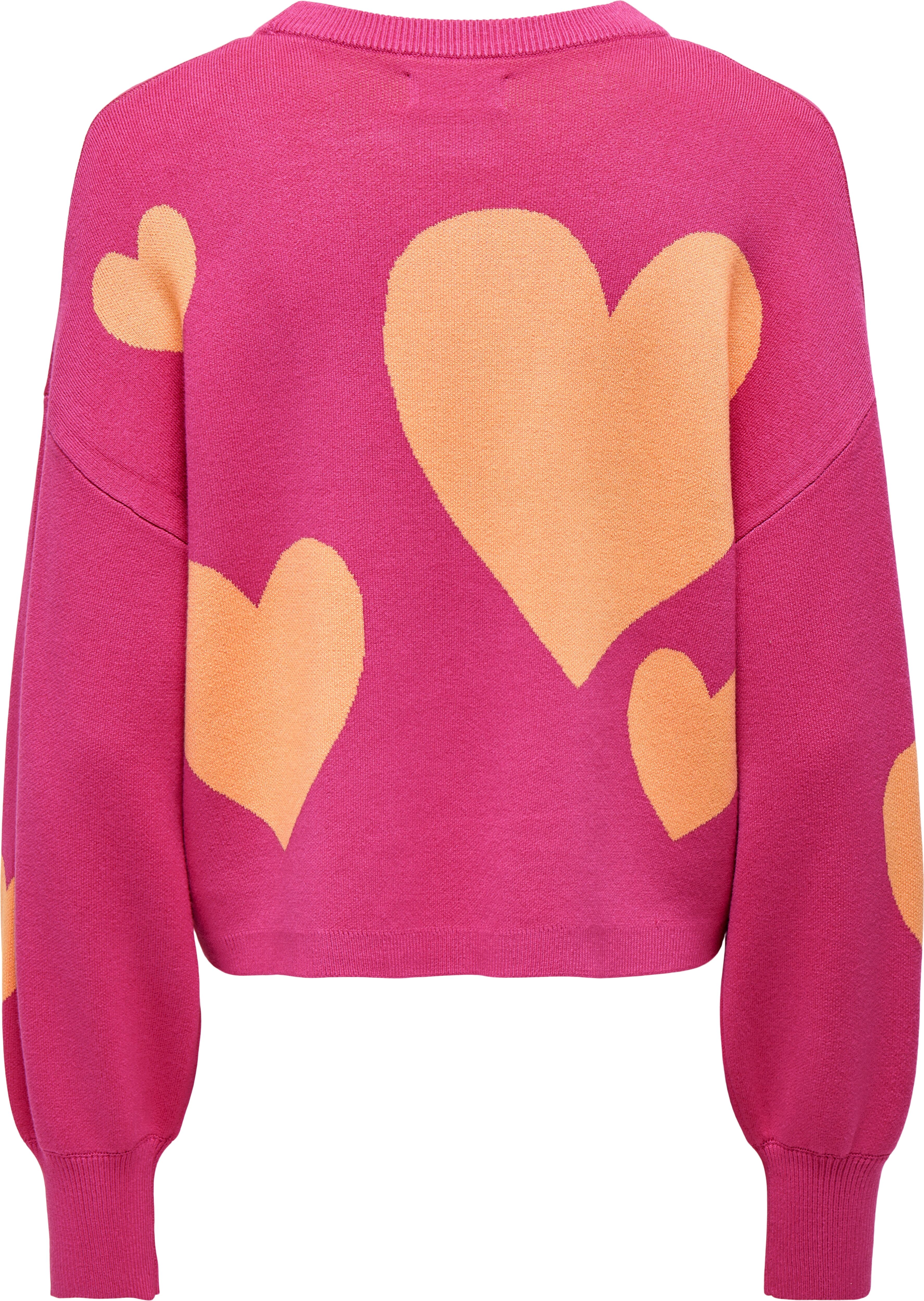 Strickpullover ONLY "ONLMONTANA LS JQ O-NECK CC KNT", Damen, Gr. XL, pink (pink yarrow), Strick, Obermaterial: 82% Viskose, 18% Nylon, gemustert, regular fit normal, Rundhals, Rippbündchen, Pullover Strickpullover, mit Rippbündchen pink yarrow XL