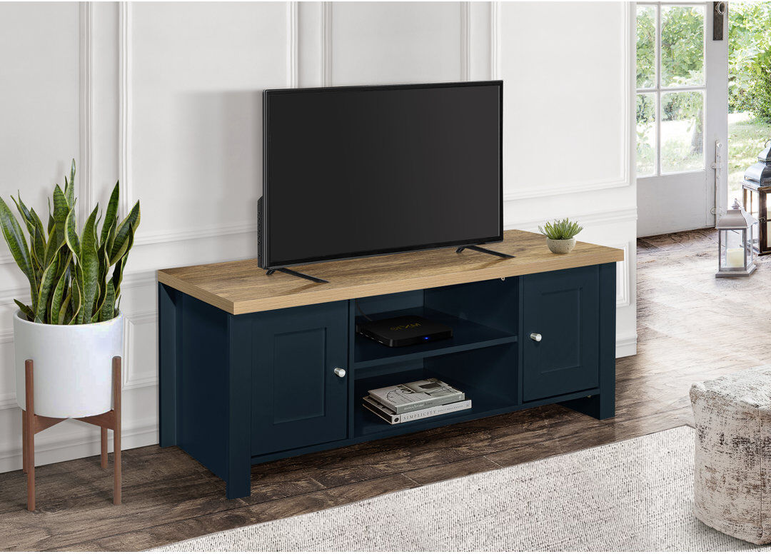 August Grove Napanoch TV Stand for TVs up to 58" Navy Blue/Oak 58"