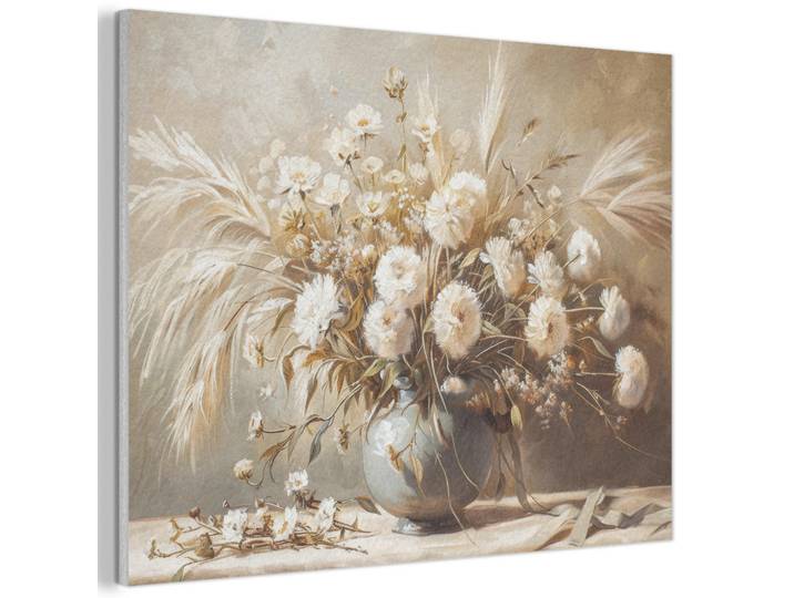 MuchoWow Akustikbild - Blumen - Vase - Stilleben - Beige - 80x60, Creme, Kunststoff, Rechteckig, 80x60x0.9 cm, Wandverkleidung, Akustikpaneele