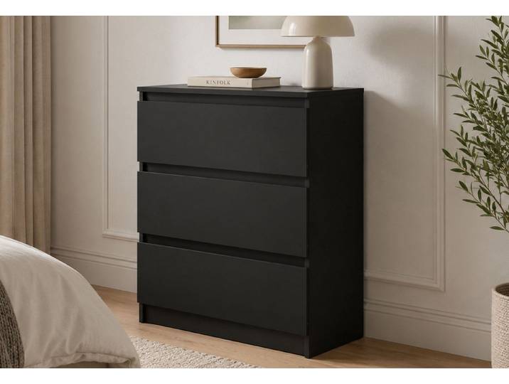 Home Collective Kommode Sideboard mit Schubladen Schubladenschrank Kommodenschrank, modern & vielseitig, mit 3 grifflosen Schubladen Schwarz
