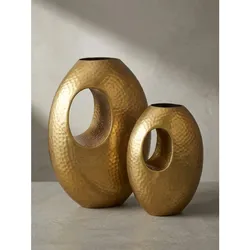 Vase 2er Set Aluminium mit Tragegriff Hammerschlag Modern Handgefertigt, Gold 29x17x39 cm