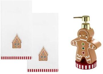 Avanti Linens Avanti Gingerbread Man Lotion Dispenser & 2-Pack Fingertip Towel Set