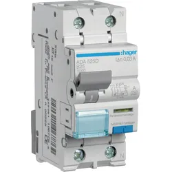 Hager ADA525D Fehlerstrom-Leitungsschutzschalter 1P+N 10kA B-25A 30mA Typ A