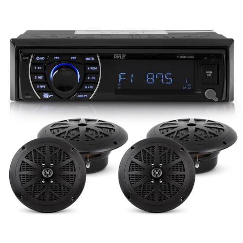 Pyle Marine Bluetooth Radio met 4 Waterbestendige 16.5 cm Speakers - Single DIN AM FM Stereo met USB SD MP3 Handsfree Bellen en Afstandsbediening