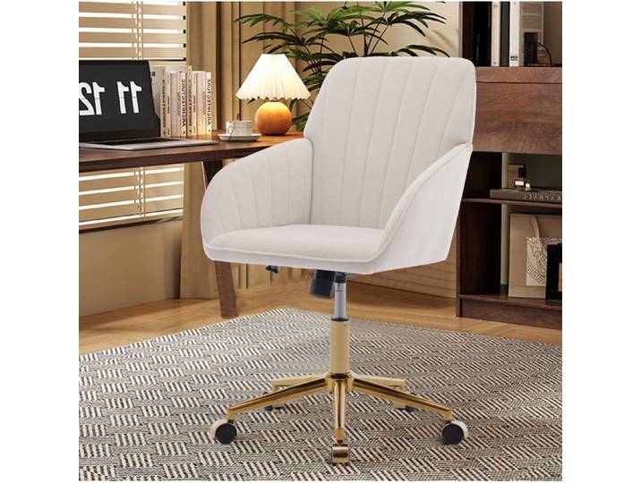 ROVRYN chaise de bureau pivotante hauteur reglable 50-59 cm velours blanc avec dossier ergonomique