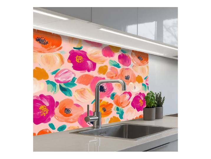 KitchenYeah Küchenrückwand selbstklebend (keine Folie) Blüten - Fröhlich - Farbenfroh, (1-tlg), Küchenspritzschutz, Küche, Rückwand, Küchenwand, Wandschutz, 400x80 cm