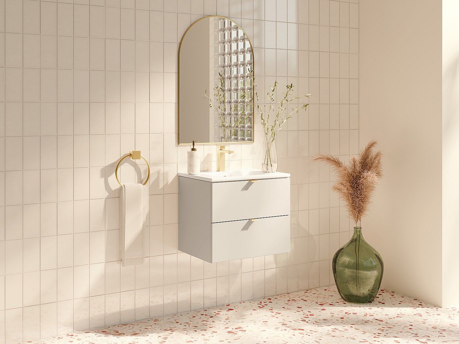 Unique Mueble de baño suspendido con lavabo encastrado - Beige - 60 cm - LAVENA