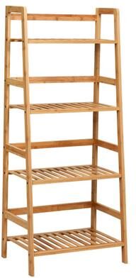 Costway 4-Tier Bamboo Plant Rack with Guardrails Stable and Space-Saving-Natural