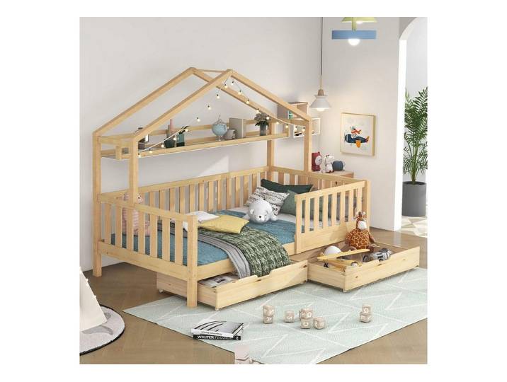 LuxusKollektion Hausbett Hausbett Kiefer Massivholz mit Schubladen 90x200 cm