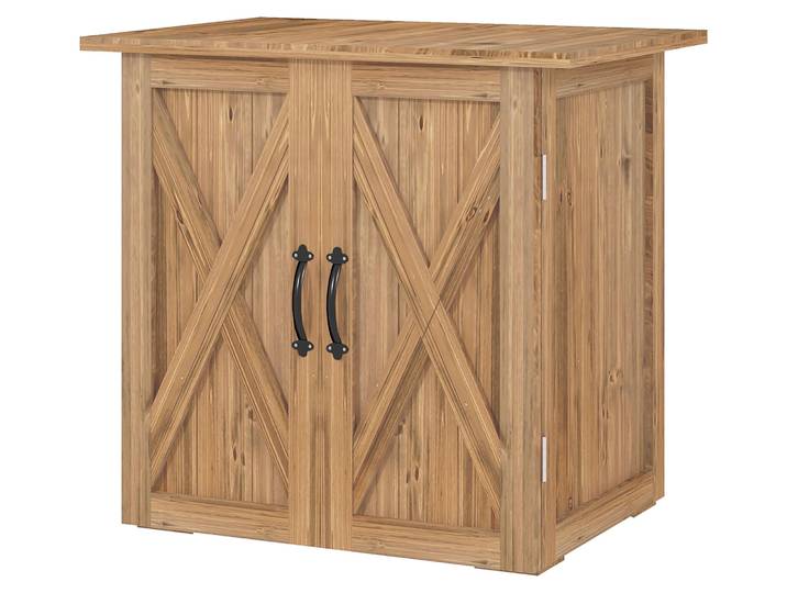 Outsunny Gartenschuppen, Holz-Geräteschrank, Doppeltür, Magnetverschlüsse, Braun