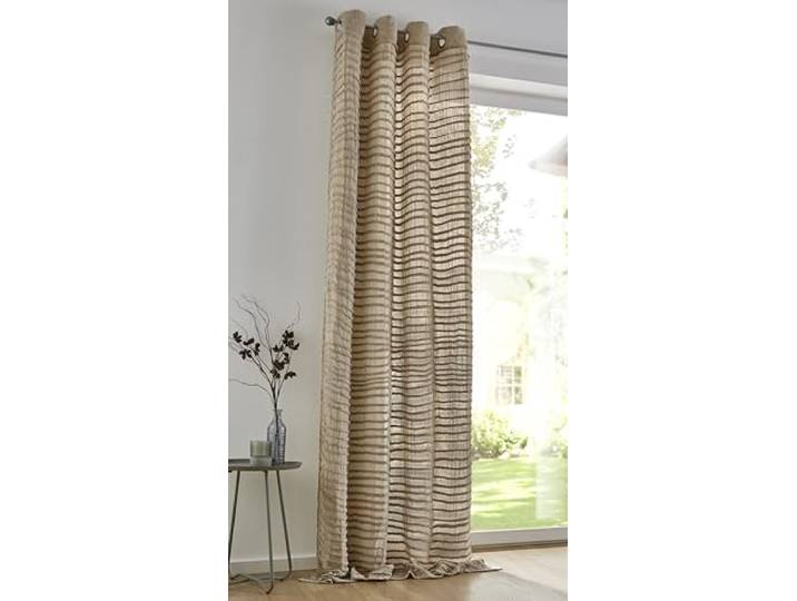 Kutti Vorhang Crinkle Natur Taupe mit Ösen Musselin Baumwolle/Polyester weich luftig lichtdurchlässig Streifen Landhaus natürlicher Look bügelfrei 140 x 245 cm (1 Stück)