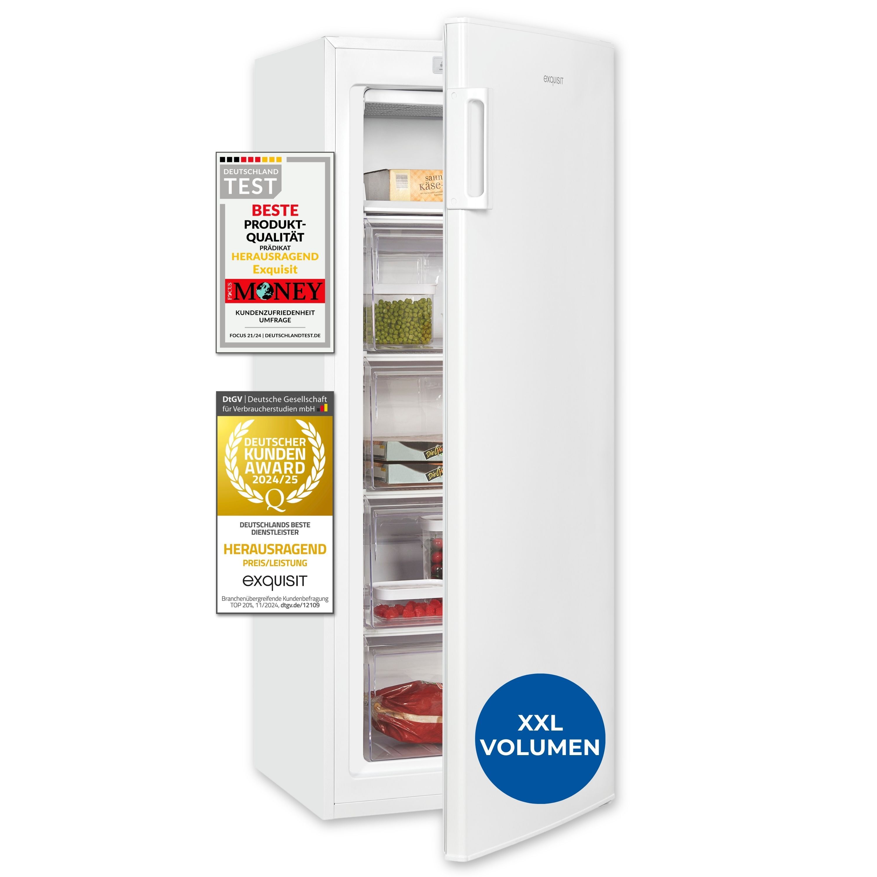 Exquisit Gefrierschrank GS5230-HE-040D weiss | 168 l Nutzinhalt | 4*-Gefrieren | Schnellgefrieren | Standgerät