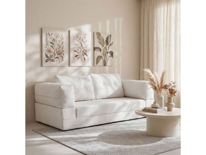 Canapé Convertible en Chenille 2 Place Canapé - Lit avec Coussin Chambre 170x90x60 Beige