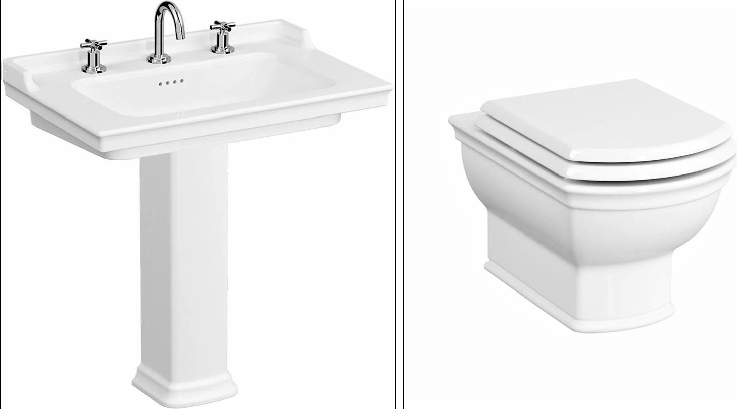 VitrA VALARTE Wand-WC spülrandlos mit SoftClose WC-Sitz & Waschtisch 80 cm mit Langsäule, weiß