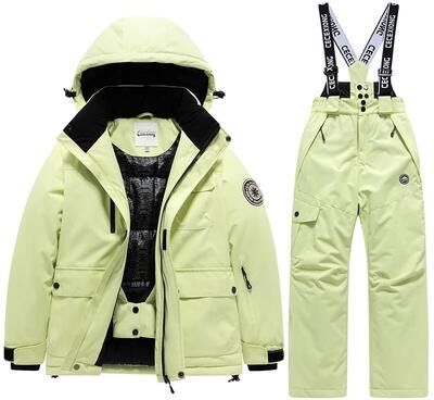 Uplift Essentials Kids Winter Ski Coat And Pants Set Waterproof Warm Snow Suit 10 green